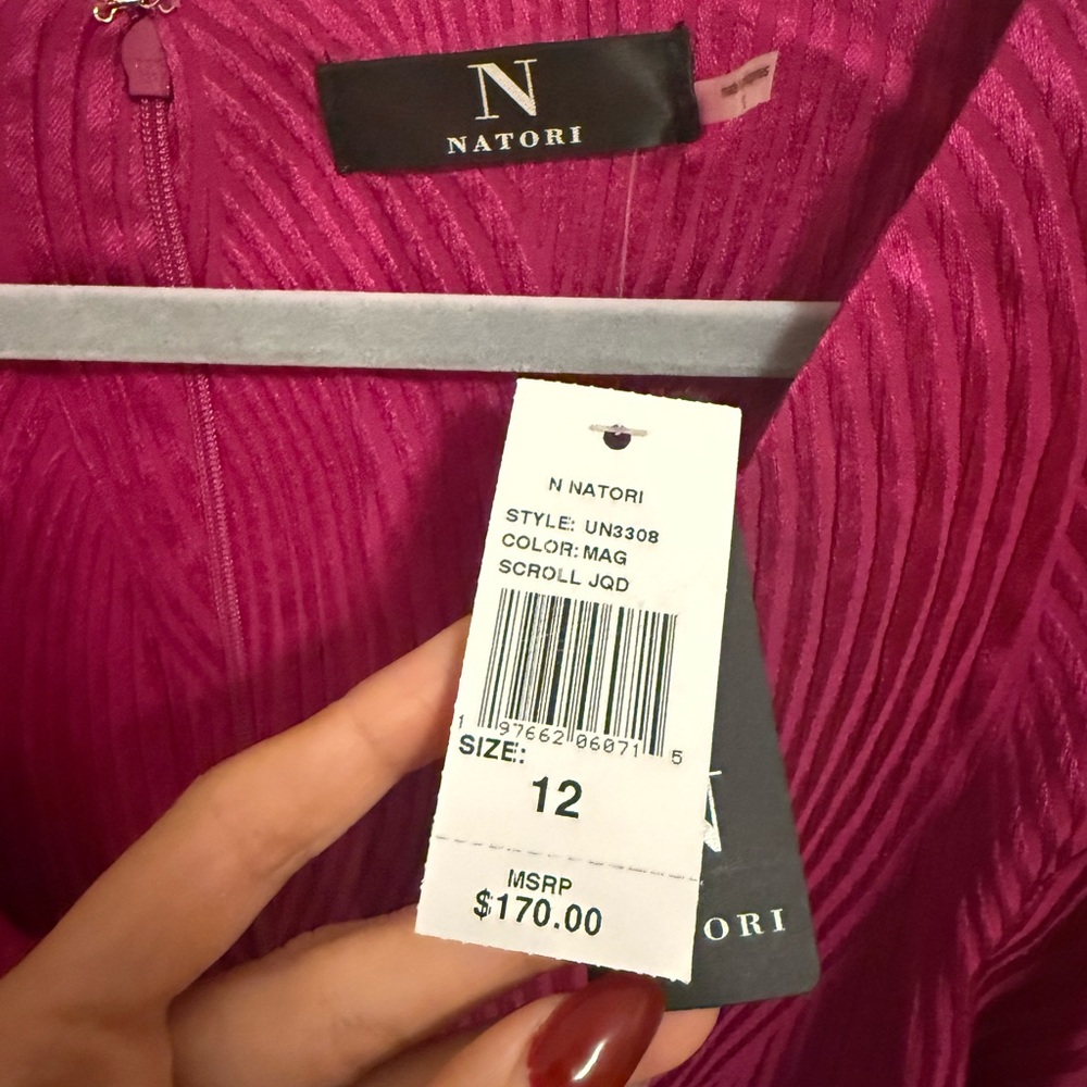 Natori Scroll Jacquard Ruffle Dress / Vibrant Pink Mini Dress - Picture 6 of 8